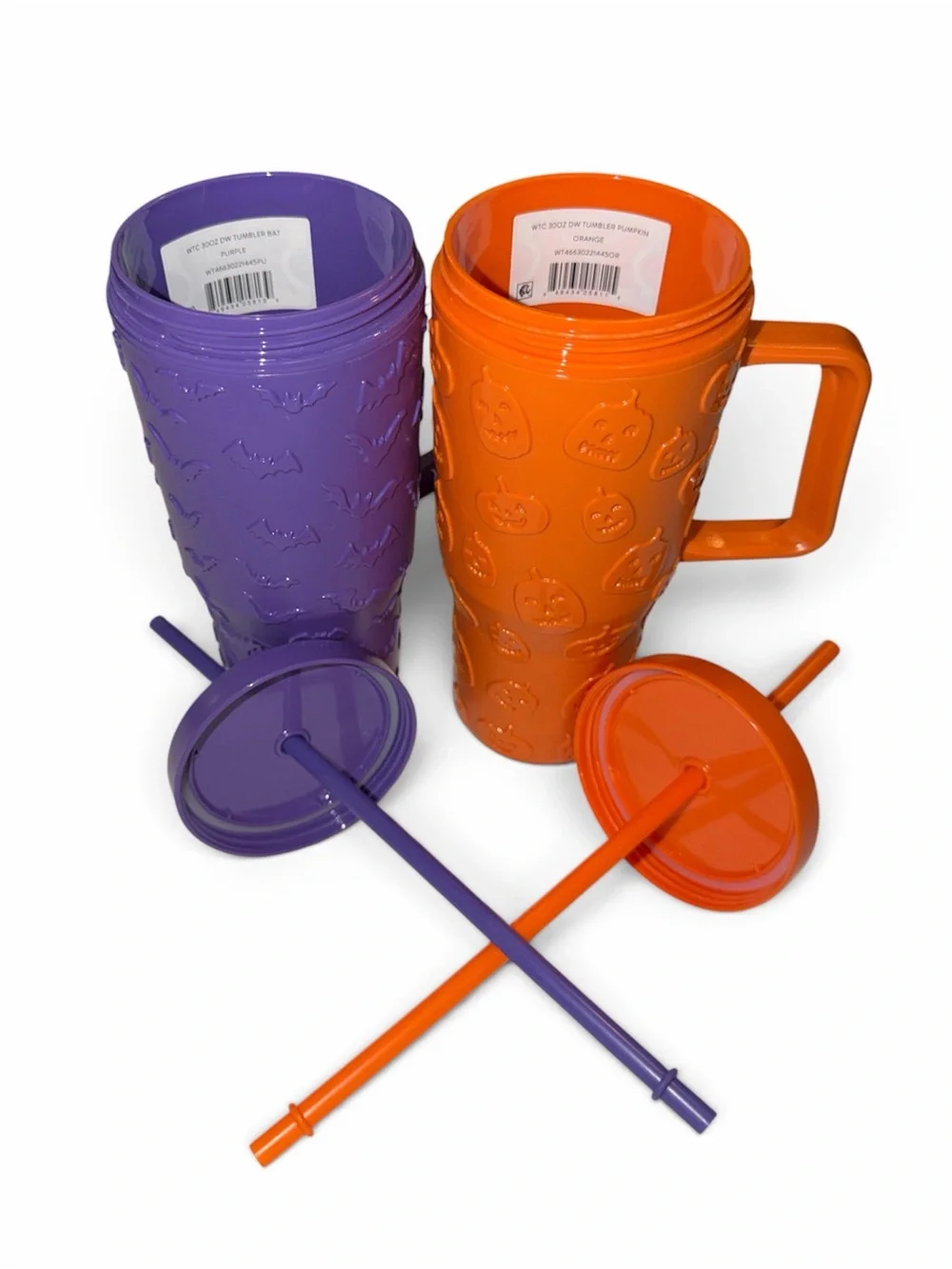 Halloween Tall Tumbler Mug with Straw - Purple and Orange